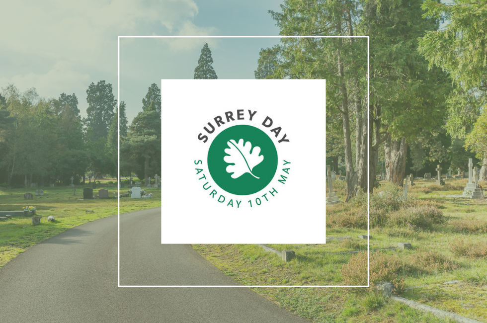 Landscape image of the north cemetery with Surrey Day logo overlaid.