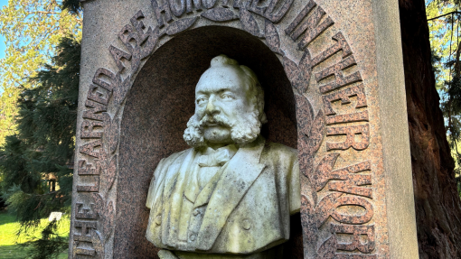 The grave of Dr. Gottlieb Wilhelm Leitner marked by a bust of himself.
