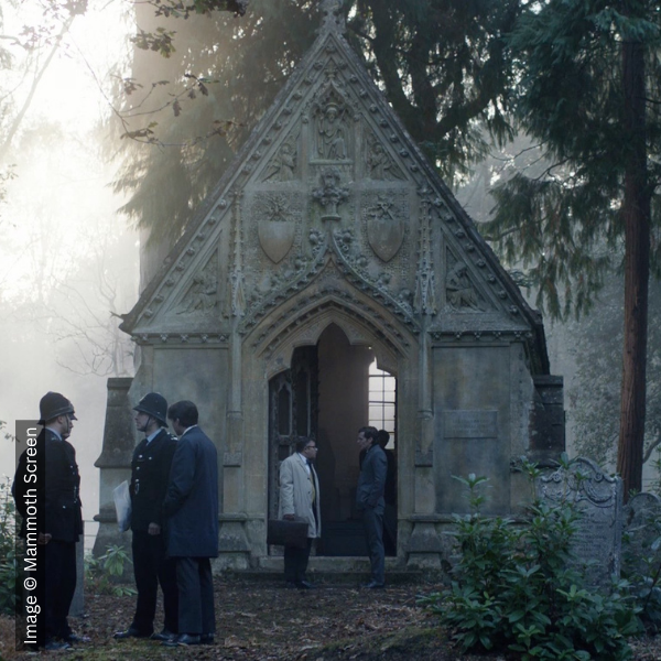 Cast standing outside of the Colquhoun Chapel